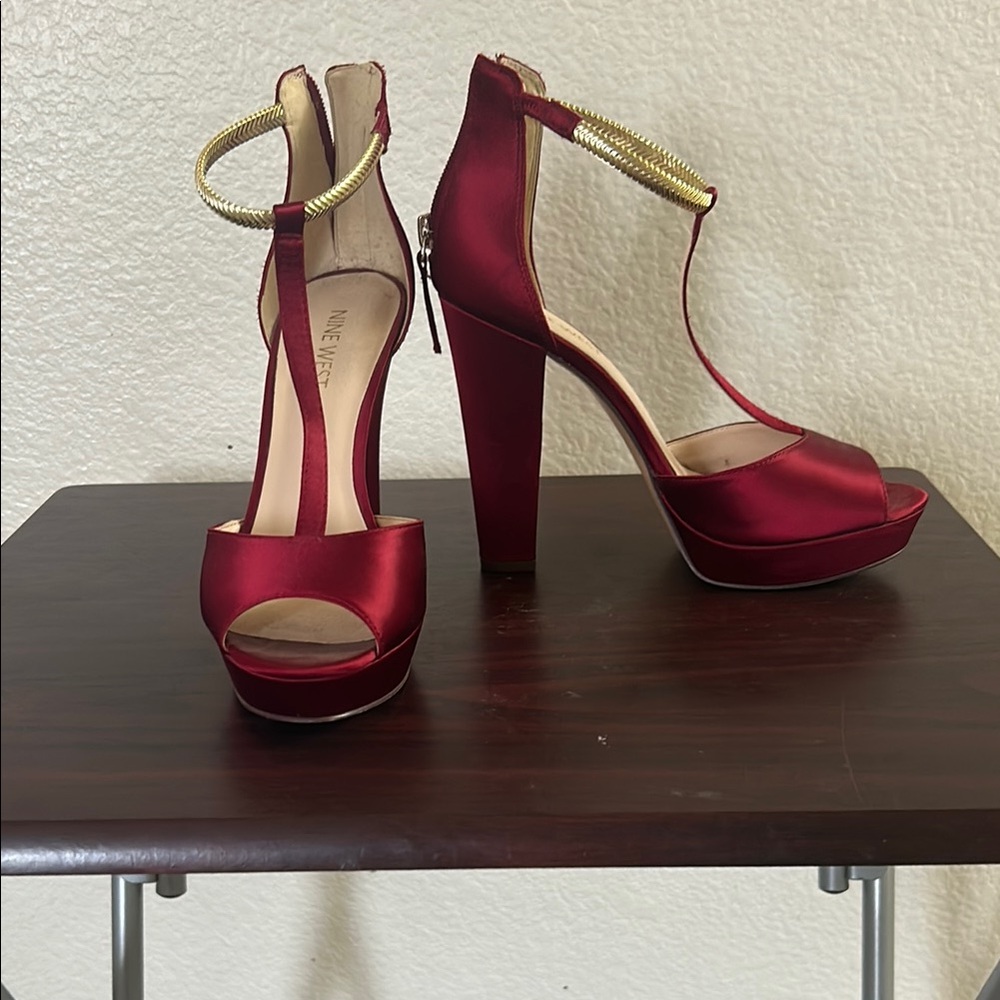 Nine West Red Platform Heels T-Strap Design